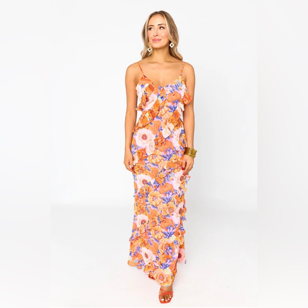 Floral Orange and Purple Maxi Dress
